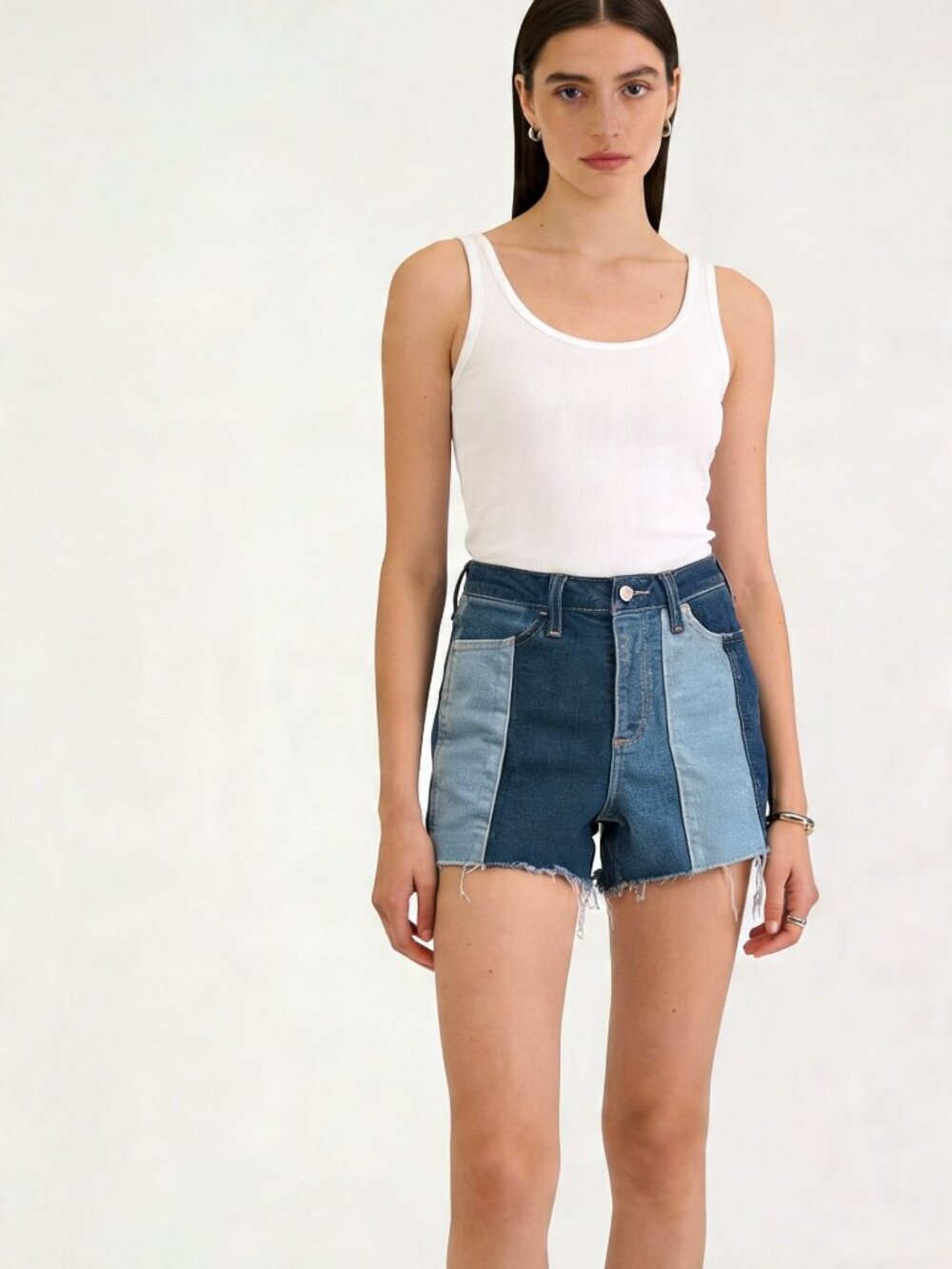 HOLLISTER California Curvy High Rise 3" Patchwork Denim Shorts Stretch Sz 0/w24